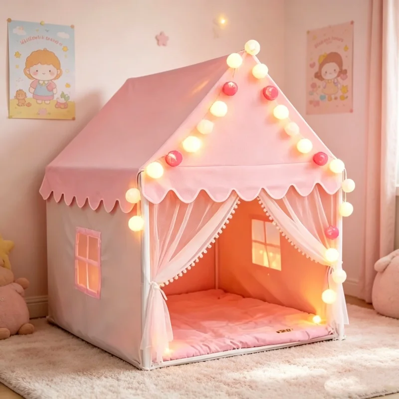 Kids Outdoor Play Tent - Large Pink Princess Castle Tent Foldable