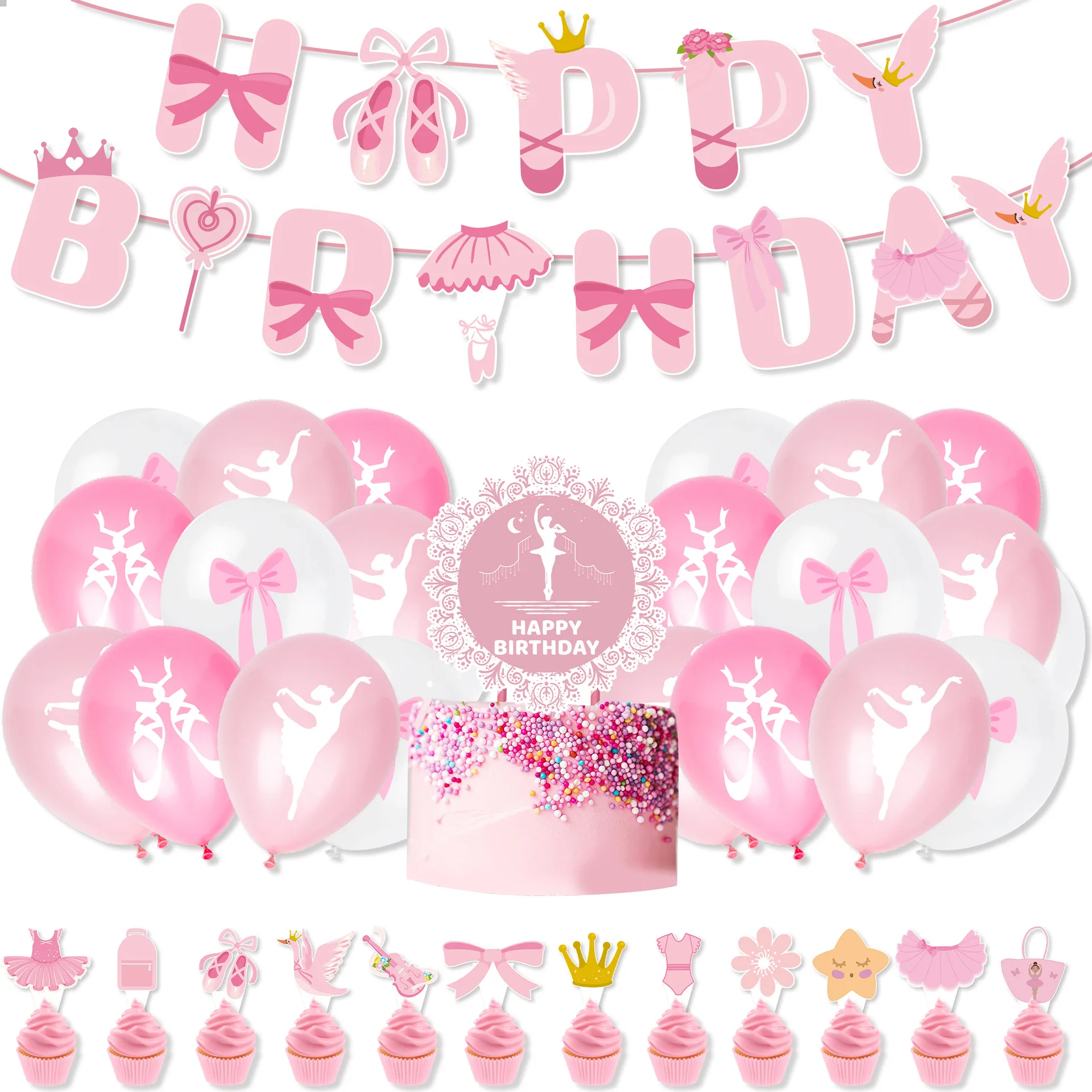 Kids Outdoor Merry Go Round - Pink Ballerina Ballet girl Happy Birthday