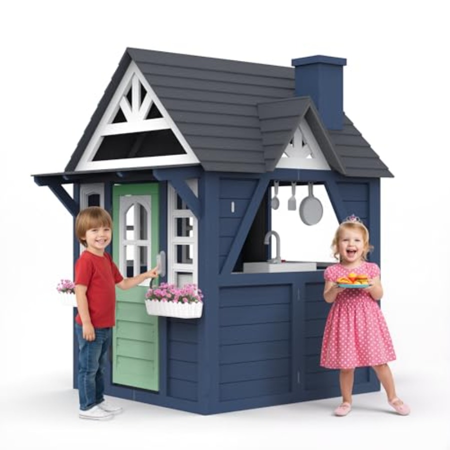 Outdoor kids playhouse: wooden - đánh giá và giá Kids Outdoor Wooden Playhouse