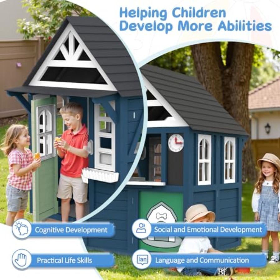 Outdoor kids playhouse: wooden - đánh giá và giá Kids Outdoor Wooden Playhouse