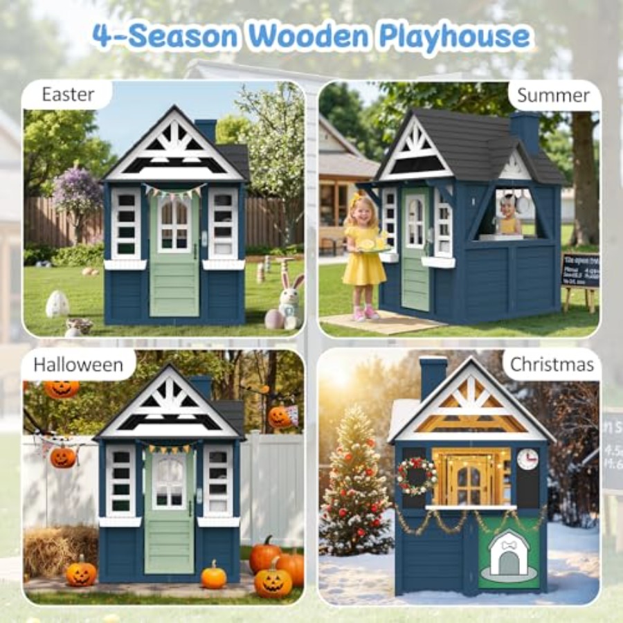Outdoor kids playhouse: wooden - đánh giá và giá Kids Outdoor Wooden Playhouse
