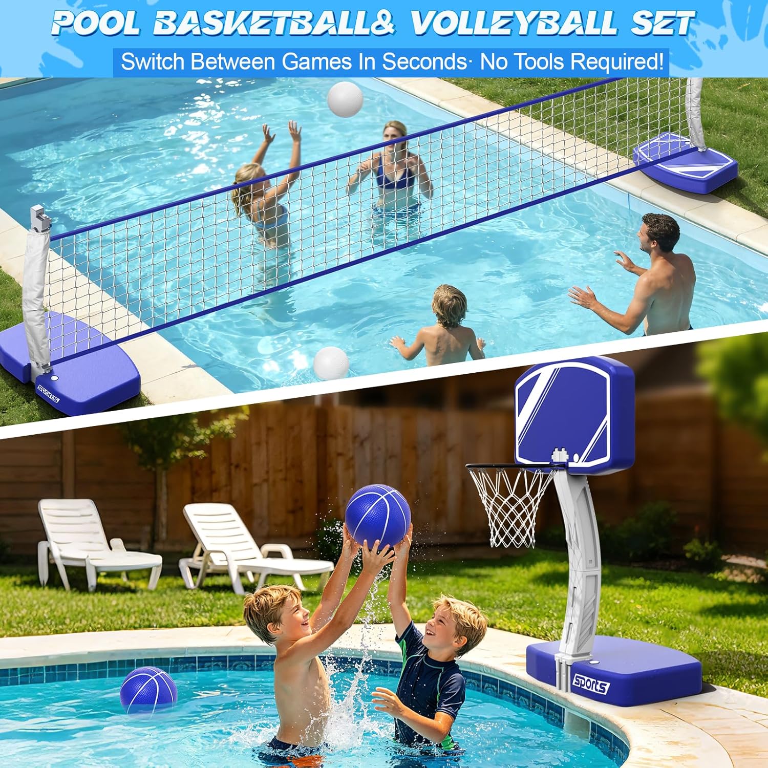 2-in-1 Pool Basketball Hoop an - đánh giá và giá Kids Outdoor Volleyball Net