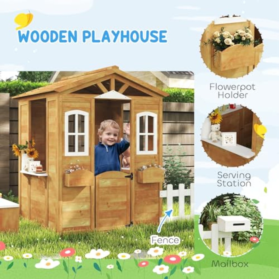 Outdoor playhouse for kids age - đánh giá và giá Kids Outdoor Wooden Playhouse
