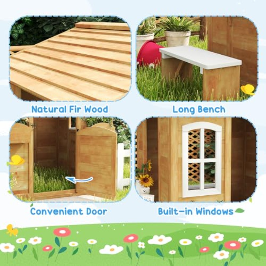 Outdoor playhouse for kids age - đánh giá và giá Kids Outdoor Wooden Playhouse